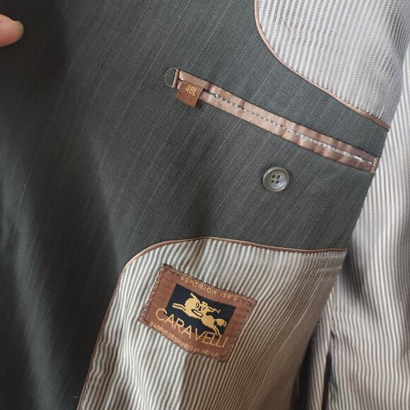 Caravelli Grey Pinstrip Three Button Wool Blend Blazer Size 48L - Picture 11 of 12